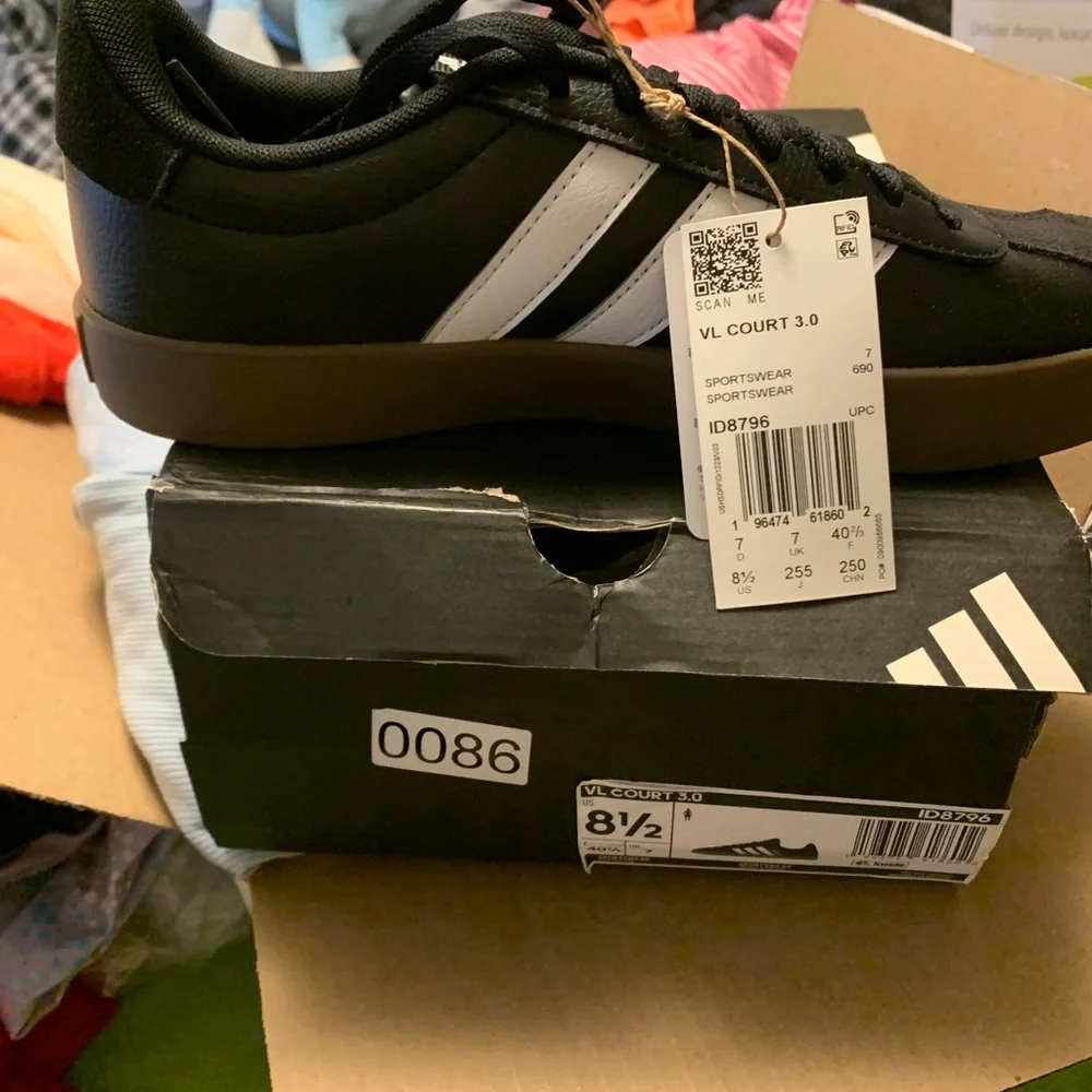 adidas VL Court 3.0 Men's Sneakers - Black with White Stripes